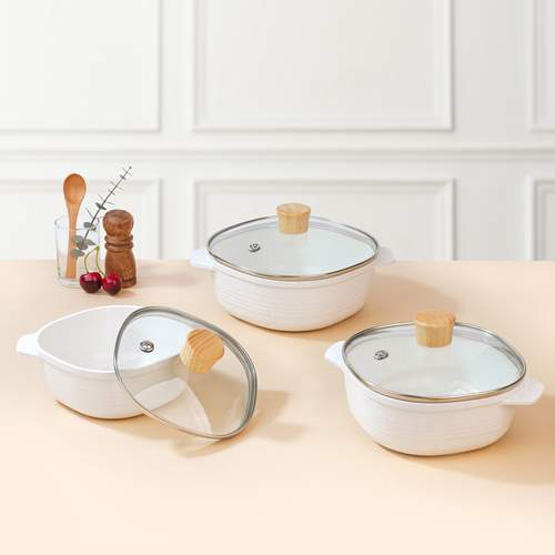 [알루아트] 프리미엄 IH 테라조 친환경 5중 세라믹코팅 통주물 넌스틱 MR 사각냄비 3종세트 (16+18+20)