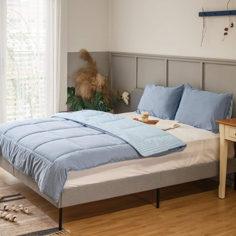 [아비스] 엘리나 호주산 양모 호텔감성 양면 이불 Q +베개피 세트 블루&화이트