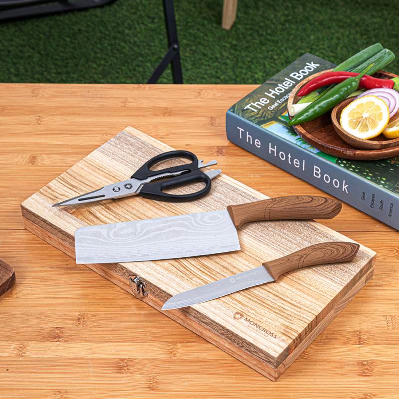 [몽크로스] 프리미엄 캠핑 칼&캄포 도마 세트